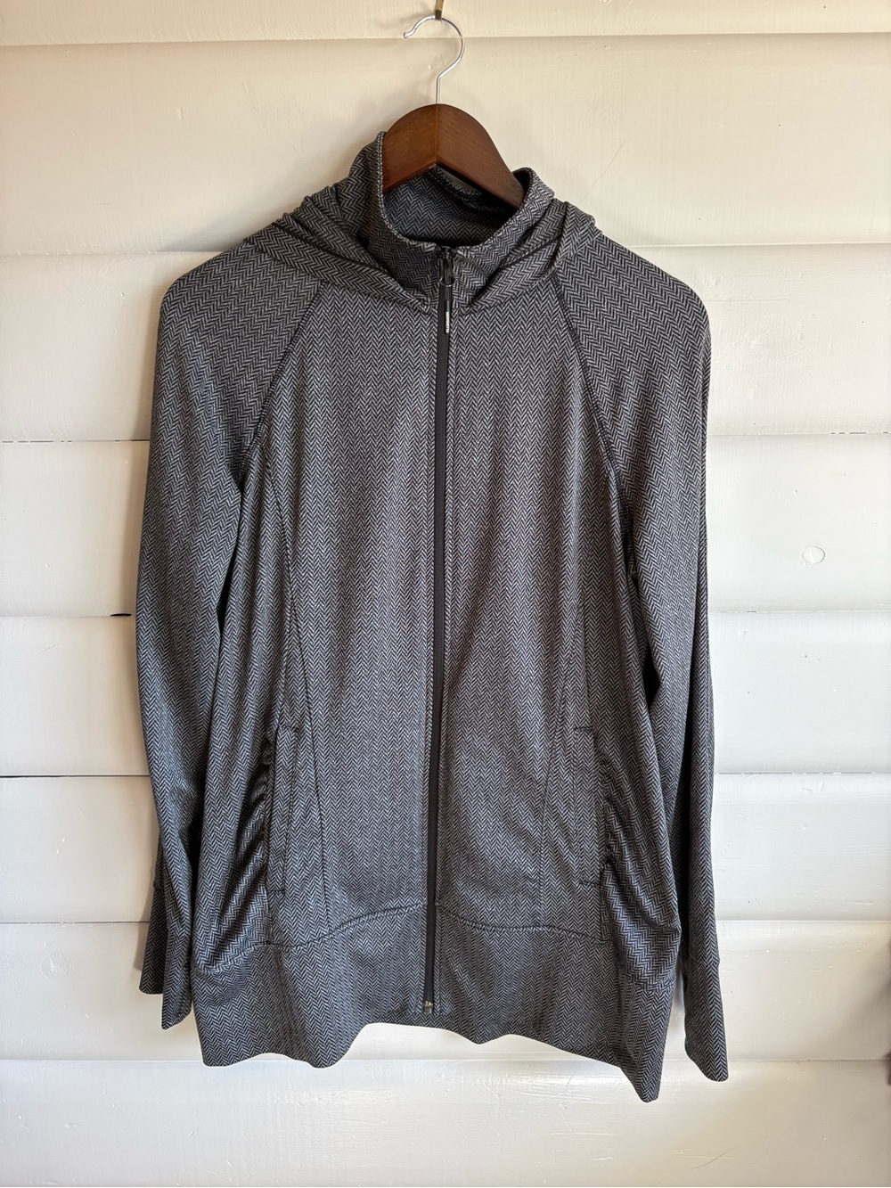 Mondetta Performance Full Zip Hooded Jacket Gray Black Herringbone Large - Picture 2 of 8